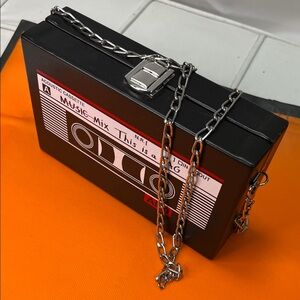 Black Cassette Tape Box Bag with Chain